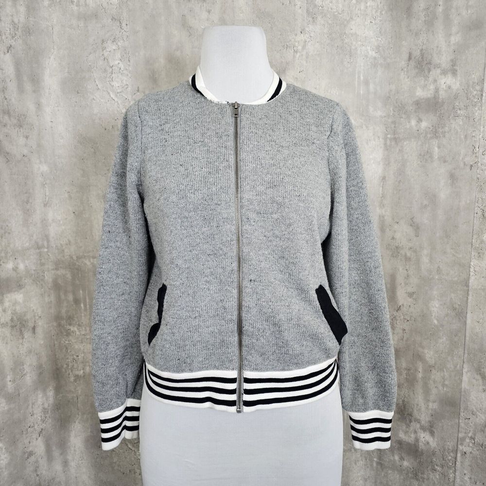 Y2K Torrid Womens L Grey Knit Zip Front Sweater Varsity Jacket Striped Cuffs